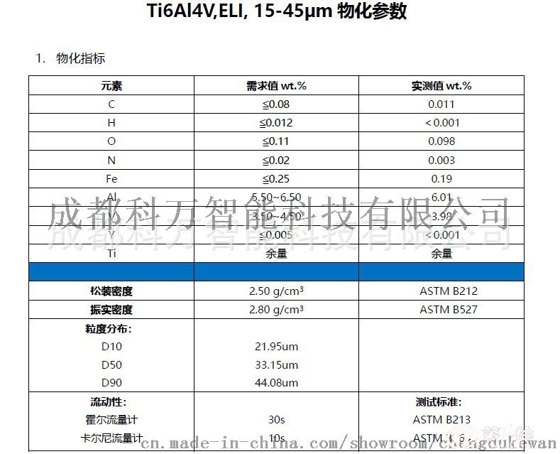 3DӡƷ ѺϽ Ti6Al4V,ELI,15-45um